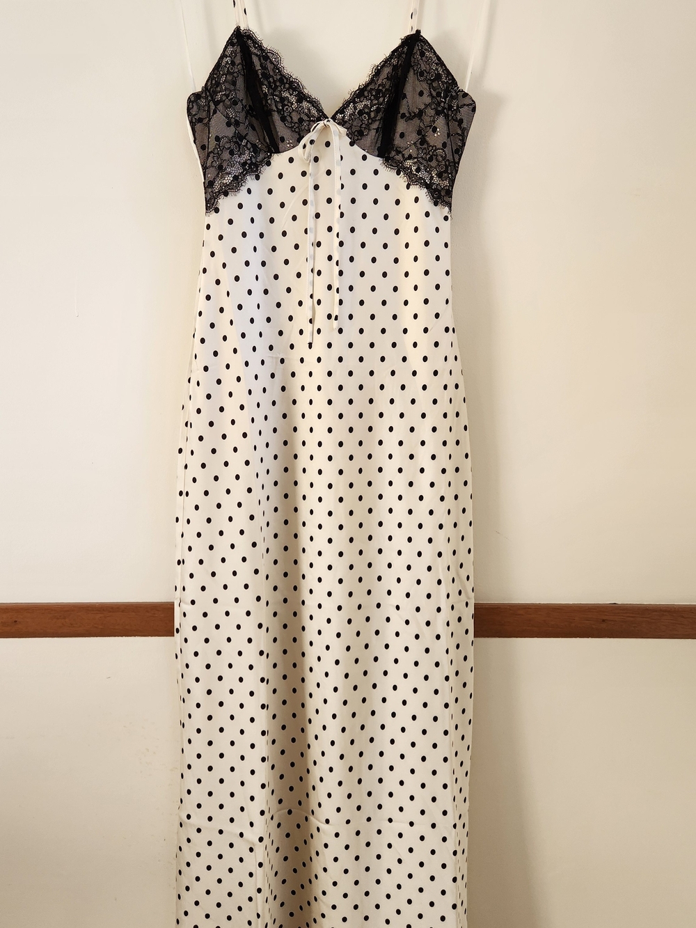 White & Black Polka Dot Lace Maxi Slip Dress NWT